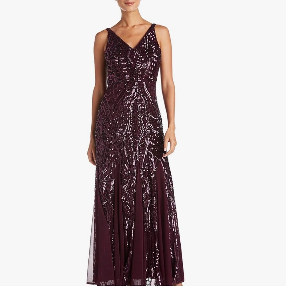 Plum Night way Collections sequins long dress